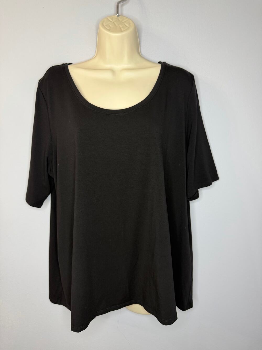 Eileen Fisher Fine Jersey Scoop Neck Top Boxy Fit Black Minimalist Women's XL